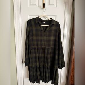 Olive Green Plaid Tiered Dress (L)
